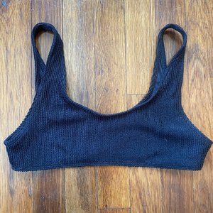 Frankie's Bikinis Wilderness Black Ribbed Scoop-neck Bikini Top Size Medium